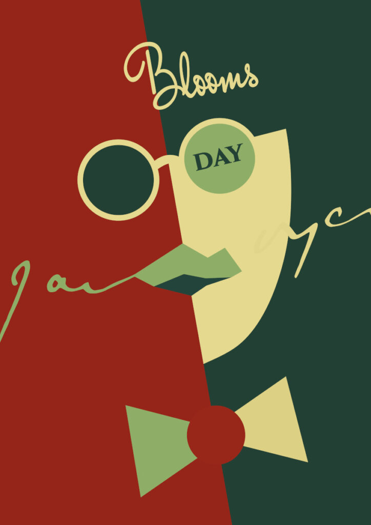 Bloomsday poster and T-shirt by Jackie Branc. Celebration of the life of James Joyce. Ideas Needs Translate Creative Collective