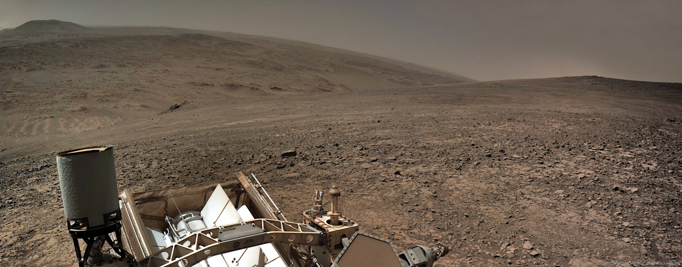 Mars Perseverance Sol 1381: L/R Navcam enhanced panorama Jan. 7, 2025 (Sol 1381) / 14:34:43 solar time | Image Credit: NASA/JPL-Caltech/Jackie Branc
