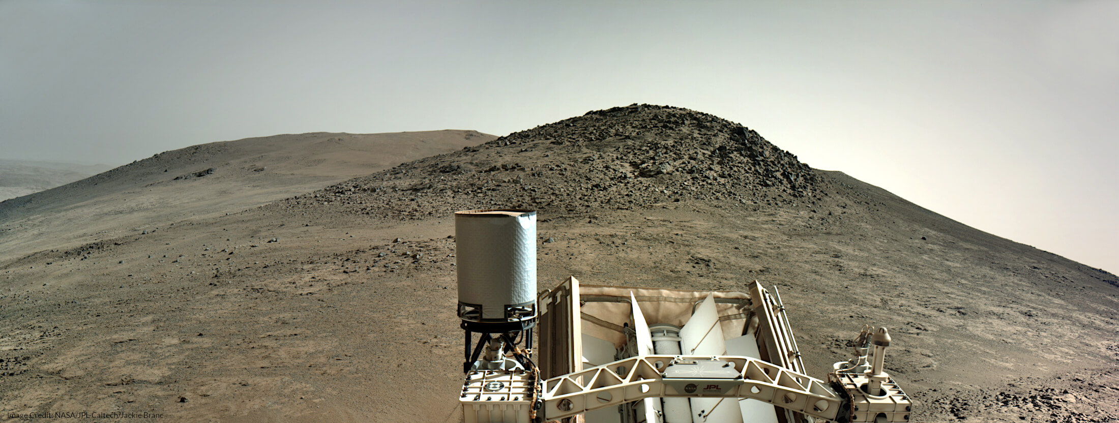 Mars Perseverance Sol 1360: L/R Navcam enhanced panorama | processing by Jackie Branc