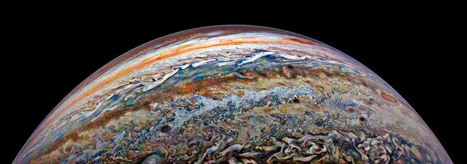 Jupiter as seen by NASA's Juno on May 8, 2025 during its 72nd perijove. NASA / JPL / SwRI / MSSS / Gerald Eichstädt / Thomas Thomopoulos © cc by